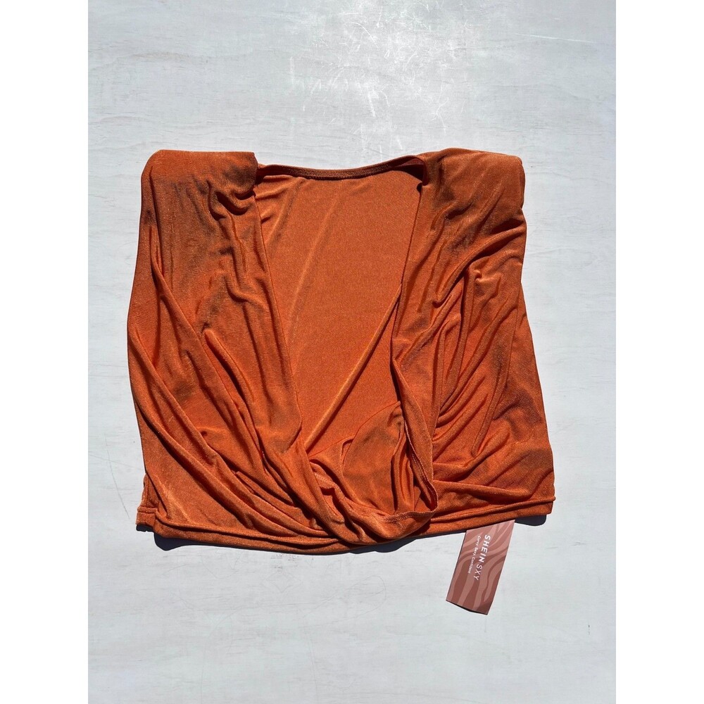 NWT SHEIN SXY Curve 2XL Rust Orange Twist Front Rushed Shimmer Crop Top Plus Siz